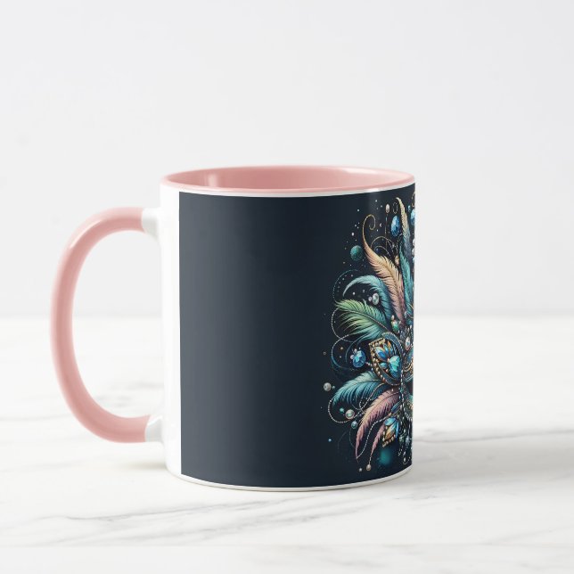 Boho Masquerade Feather Jewel Mask Mug (Left)
