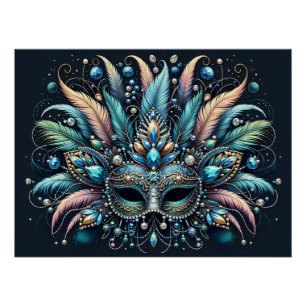 Boho Masquerade Feather Jewel Mask Poster