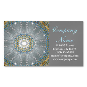 boho massage therapist Yoga silver blue mandala Magnetic Business Card