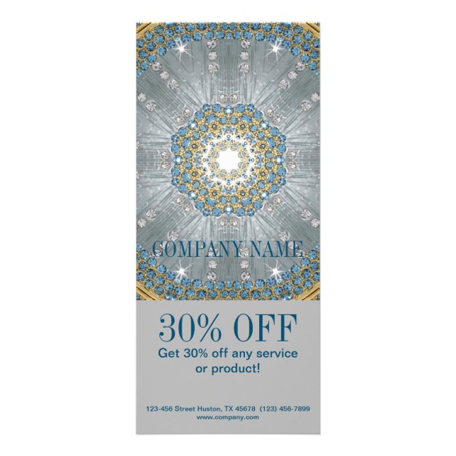 boho massage therapist Yoga silver blue mandala Rack Card (Front)