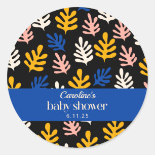 Boho Matisse Botanical Blue Custom Baby Shower Classic Round Sticker