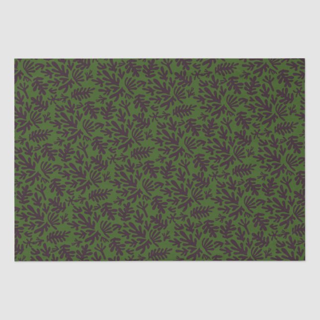 Boho Matisse Botanical Shapes Pattern Black Green Tissue Paper (Front)