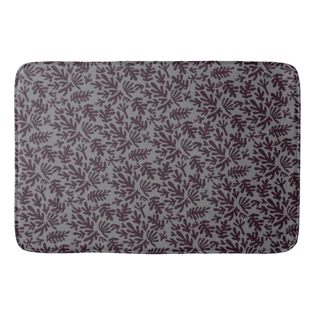 Boho Matisse Botanical Shapes Pattern Black Grey Bath Mat (Front)