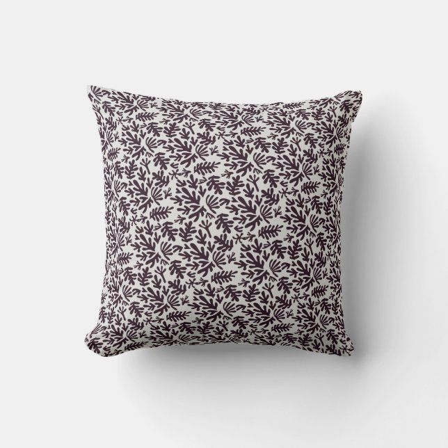 Boho Matisse Botanical Shapes Pattern Black Grey Cushion (Front)
