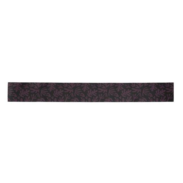 Boho Matisse Botanical Shapes Pattern Black Grey Satin Ribbon (Front)