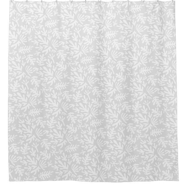 Boho Matisse Botanical Shapes Pattern Black Grey Shower Curtain (Front)