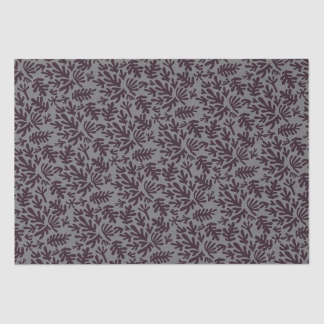 Boho Matisse Botanical Shapes Pattern Black Grey Tissue Paper (Front)