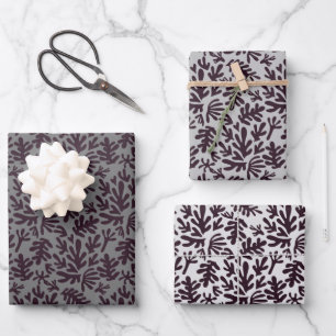 Boho Matisse Botanical Shapes Pattern Black Grey Wrapping Paper Sheet