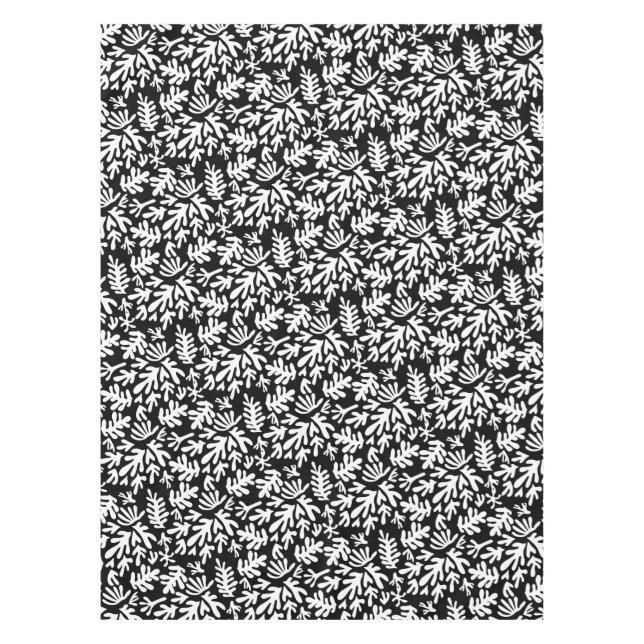 Boho Matisse Botanical Shapes Pattern Black White Tablecloth (Front)