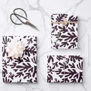 Boho Matisse Botanical Shapes Pattern Black White Wrapping Paper Sheet