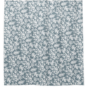 Boho Matisse Botanical Shapes Pattern Blue Shower Curtain