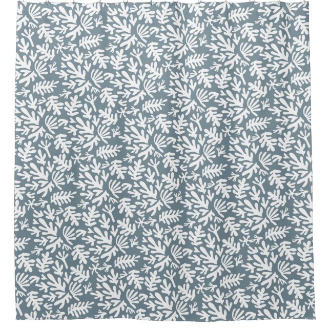 Boho Matisse Botanical Shapes Pattern Blue Shower Curtain (Front)