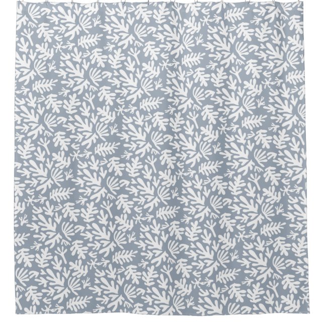 Boho Matisse Botanical Shapes Pattern Duck Blue Shower Curtain (Front)