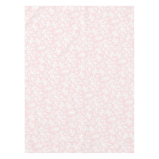 Boho Matisse Botanical Shapes Pattern Pink White Tablecloth (Front)