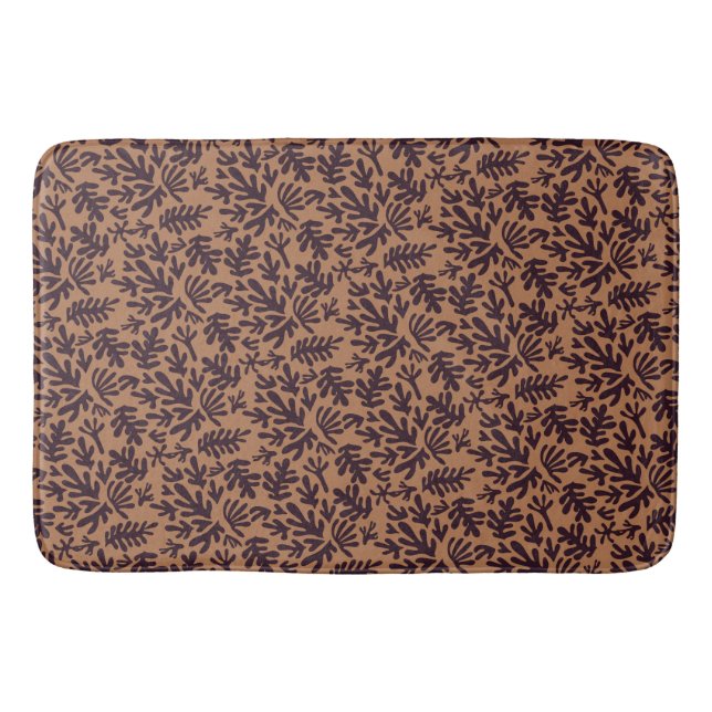 Boho Matisse Botanical Shapes Pattern Terracotta Bath Mat (Front)