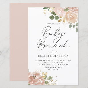 Boho Mauve Peach Flowers Baby Brunch Invitation
