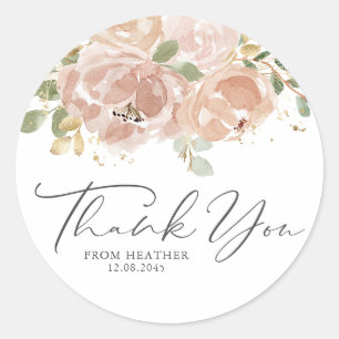 Boho Mauve Peach Flowers Birthday Thank You Classic Round Sticker
