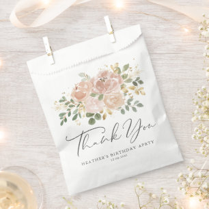 Boho Mauve Peach Flowers Birthday Thank You Favour Bags
