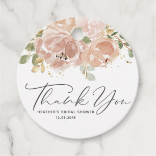 Boho Mauve Peach Flowers Bridal Shower Thank You Favour Tags