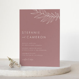 Boho Mauve Pink Minimalist Foliage Wedding Invitation