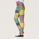 Boho Maximalist Patchwork Quilt Patterned Leggings<br><div class="desc">It's like a patchwork quilt for your legs. These patterned leggings have an illustration of boldly coloured floral patchwork quilt in a boho maximalist style in shades of yellow,  orange,  magenta,  turquoise blue,  teal,  lime green and purple.</div>