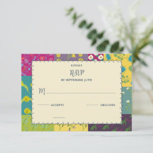 Boho Maximalist Patchwork Quilt Wedding RSVP Card