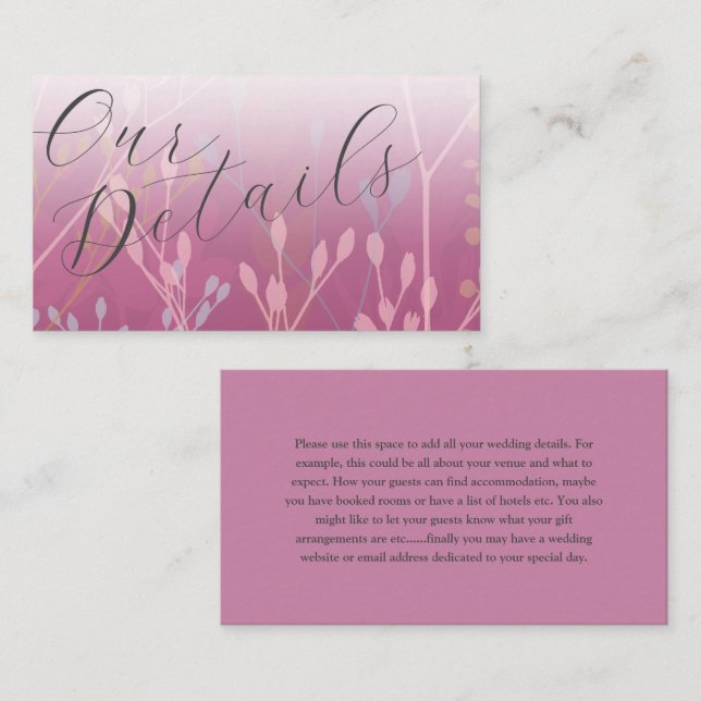 Boho Meadow Grass Pink Wedding Details Enclosure Card (Front/Back)