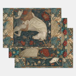 Boho Medieval Unicorn Illuminated Floral Wrapping Paper Sheet