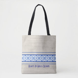 Boho Mediterranean Tile Blue White Personalised Tote Bag