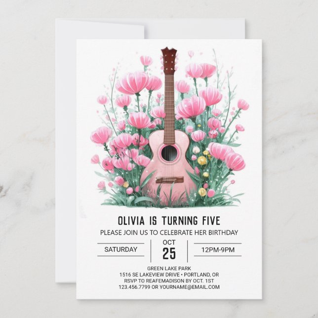 Boho Melodic Guitar Birthday Invitation (Front)