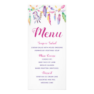 Boho Menu Feathers Native Indian Watercolor
