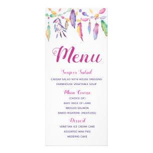 Boho Menu Feathers Native Indian Watercolor