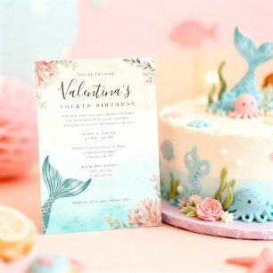 Boho Mermaid Birthday Minimal Under the Sea Party Invitation