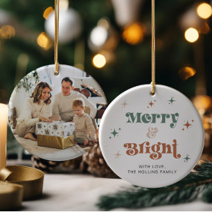 Boho Merry & Bright Photo Christmas Ornament Retro