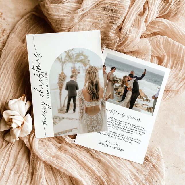 Boho Merry Christmas Arched Photo Holiday Card (Creator Uploaded)