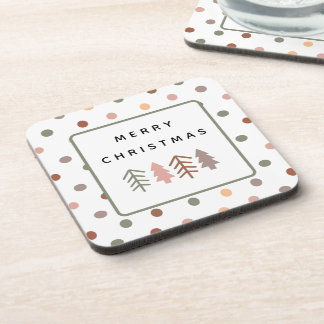 Boho Merry Christmas Trees and Dots Coaster Set
