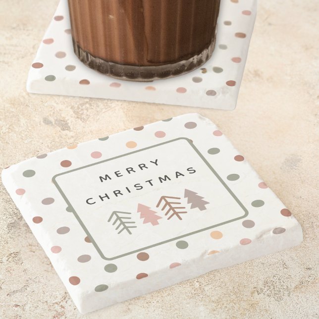 Boho Merry Christmas Trees and Dots Stone Coaster (Creator Uploaded)