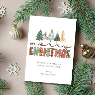 Boho Merry Christmas Trees Lights Trendy Christmas Holiday Card