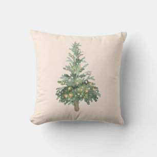 Boho Merry Christmas Watercolor Tree Cushion