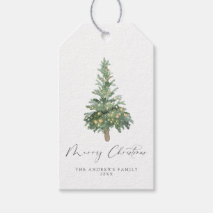 Boho Merry Christmas Watercolor Tree Gift Tags