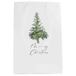 Boho Merry Christmas Watercolor Tree Medium Gift Bag