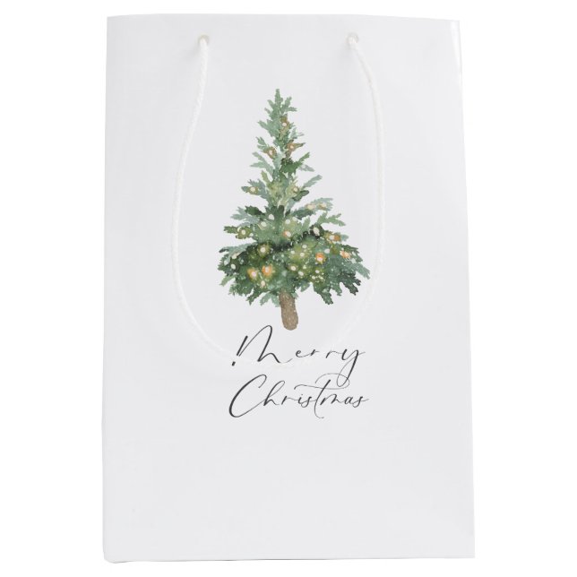 Boho Merry Christmas Watercolor Tree Medium Gift Bag (Front)