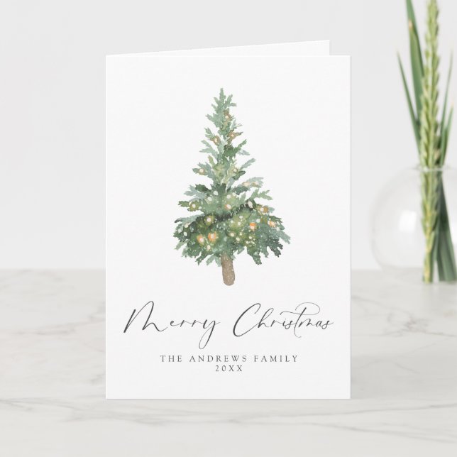 Boho Merry Christmas Watercolor Tree Non-Photo Holiday Card (Front)