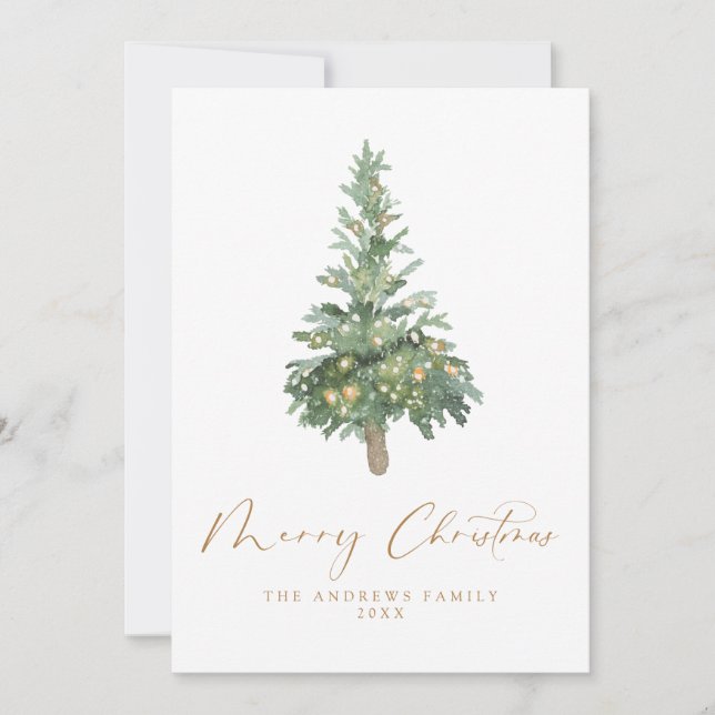 Boho Merry Christmas Watercolor Tree Non-Photo Holiday Card (Front)