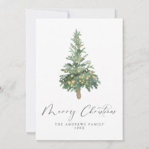 Boho Merry Christmas Watercolor Tree Non-Photo Holiday Card