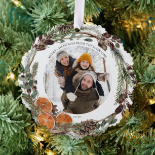 Boho Merry Christmas Winter Citrus Photo Wreath Tree Decoration Card