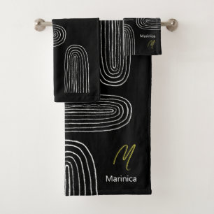 Boho Mid Century Chic Rainbow Monogram Bath Towel Set