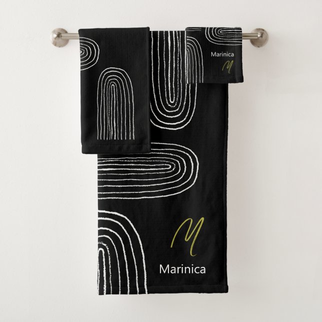 Boho Mid Century Chic Rainbow Monogram Bath Towel Set (Insitu)