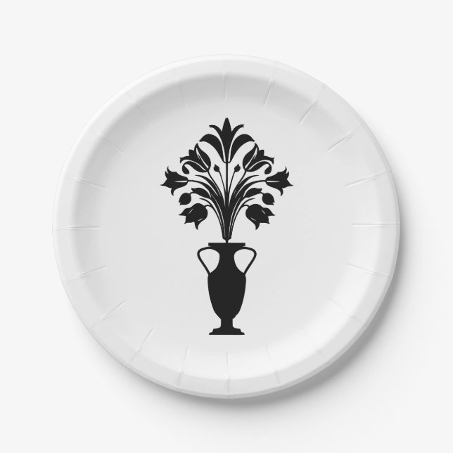 Boho Mid Century Flower Pot Paper Plate (Front)