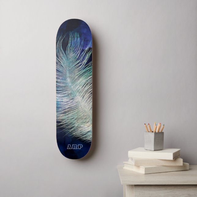 *~*  Boho Midnight Blue Sky Cosmic Pastel Feather Skateboard (Wall Art)